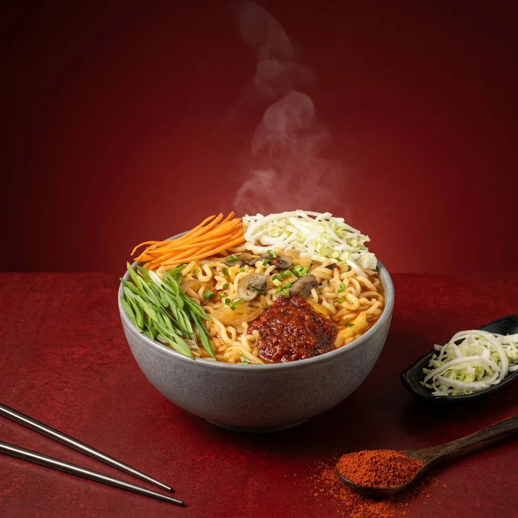 Korean kimchi ramyun with soft egg