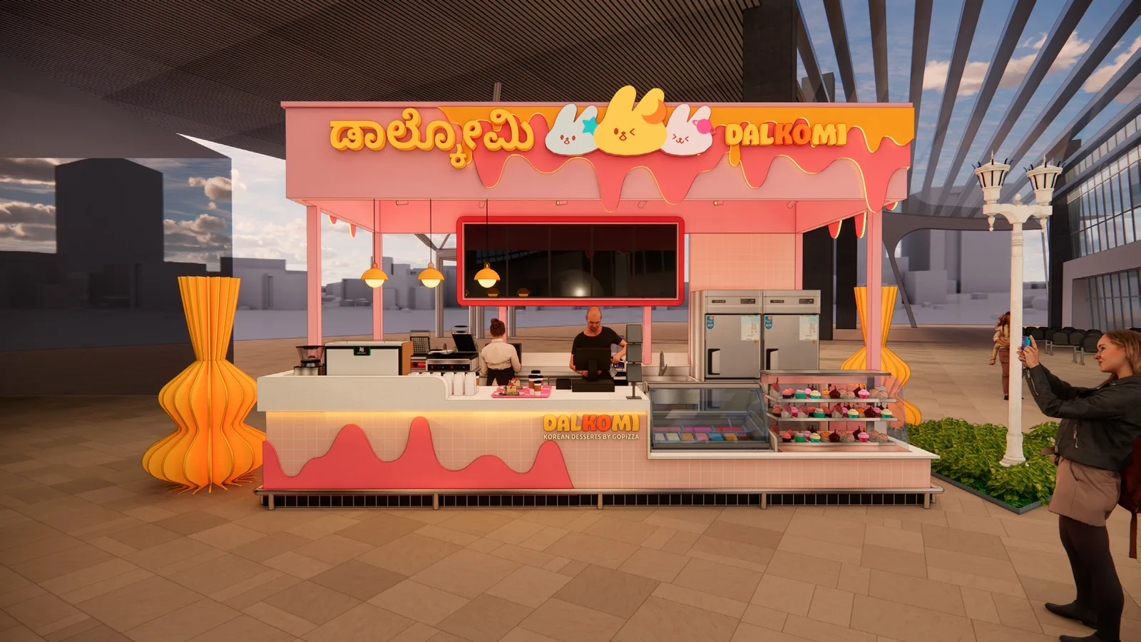 Dalkomi mall kiosk with drip valance and dessert counter