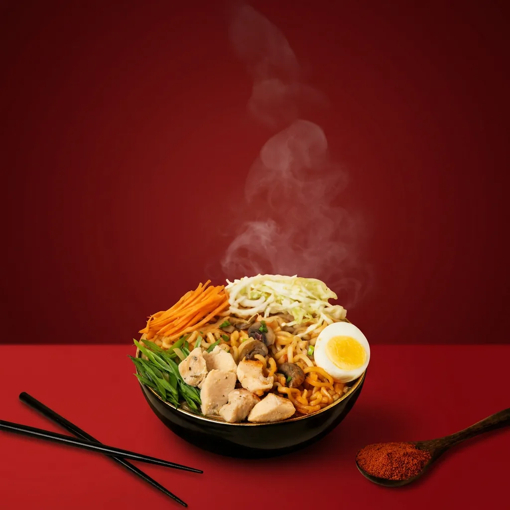 Korean chicken ramyun with soft egg and scallion