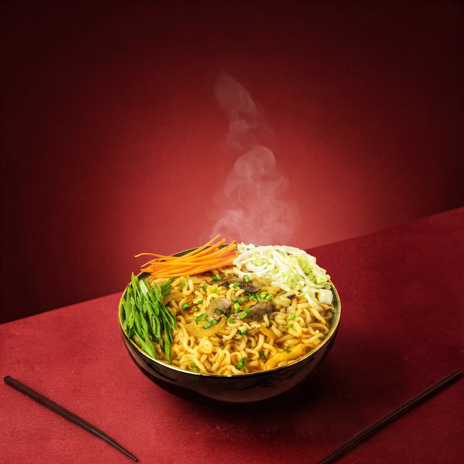 Korean veg ramyun with soft egg and vegetables