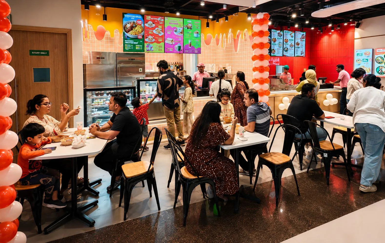 Families dining inside a busy Gochujang restaurant